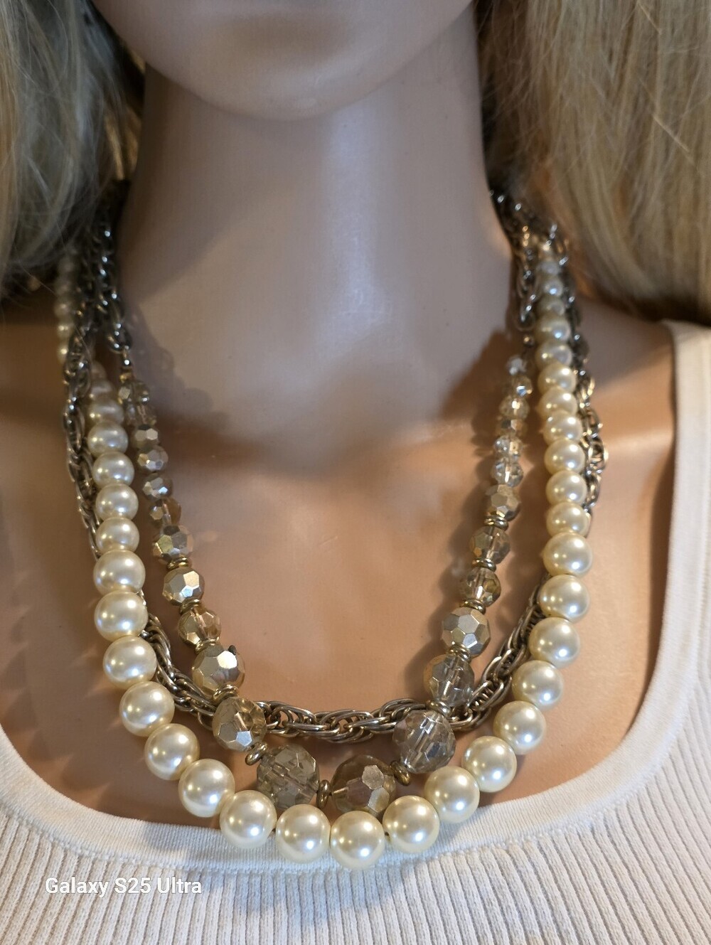 Karl Lagerfeld Paris Multi-Strand Faux Pearl & Crystal Layered Necklace Goldtone